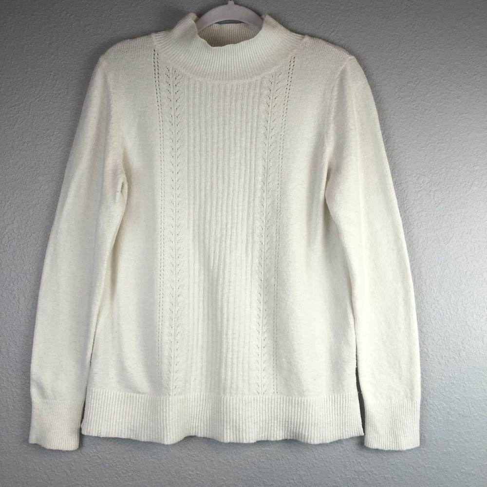 Old Navy‎ Womens Medium Knit Sweater White Long Sleeve Mock Neck Basic Staple